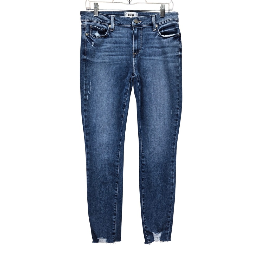 Paige Verdugo Ankle‎ Skinny Jeans Medium Wash Raw Hem Distressed Size 29 Western